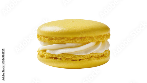 Fotografía Yellow lemon macaron with creamy white filling, isolated on transparent backgrou