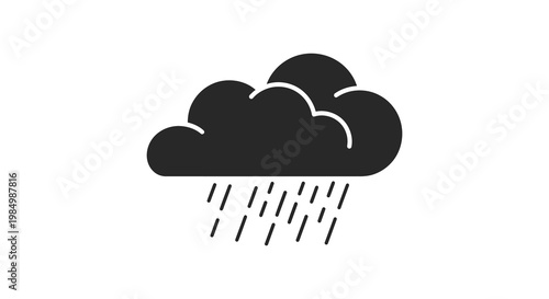 Black clouds release rain in a simple graphic weather depiction silhouette