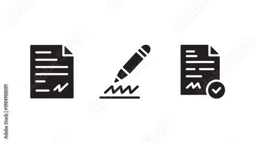 Document Signing Icon Pencil Contract Signature Minimal Black Silhouette for Legal Business Workflow