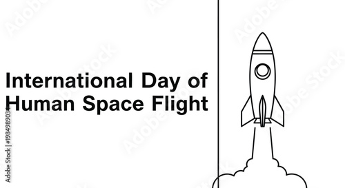 International day of human space flight commemorated with a simple rocket illustration