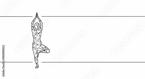 Continuous line drawing of a person in a yoga tree pose.