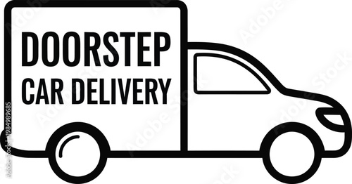 A simple black and white illustration of a delivery truck with car delivery text