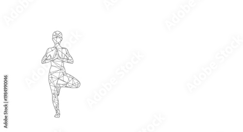 Abstract line art illustration of a woman in tree yoga pose.