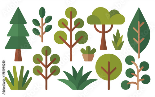 Minimalist Tree and Plant Icons for Nature-Inspired Graphics