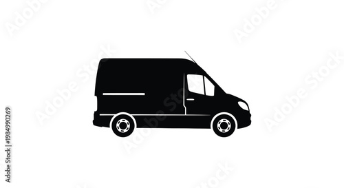 A black side view of a delivery van simple design graphic silhouette
