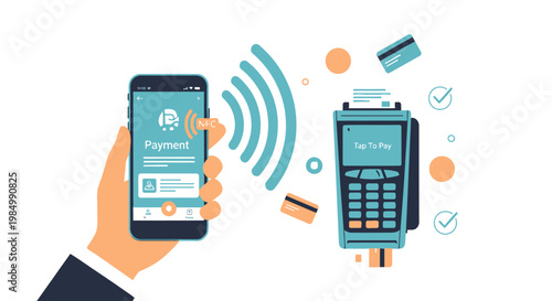 Contactless payment illustration smartphone and pos terminal technology