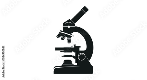 A striking black silhouette of a laboratory microscope for scientific study