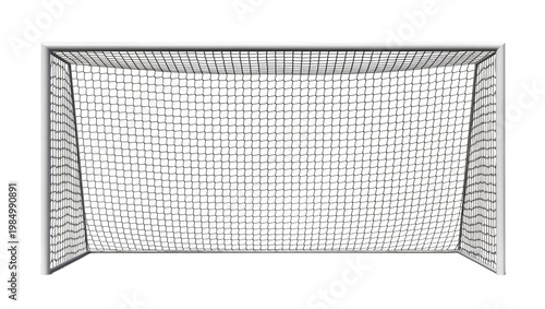 Billede på lærred White metal soccer goal with black net, isolated on transparent background