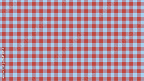 A classic gingham pattern composed of charming red and gentle light blue squares