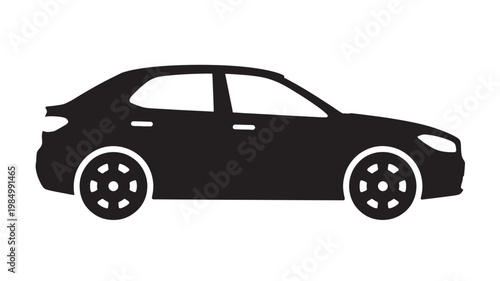 Car Silhouette Black Vehicle Side View Minimal Automotive Icon Vector for Transportation Design