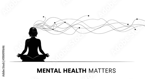 Mental health matters concept with a person meditating and abstract thoughts.