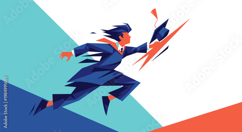 Graduate Running with Diploma.