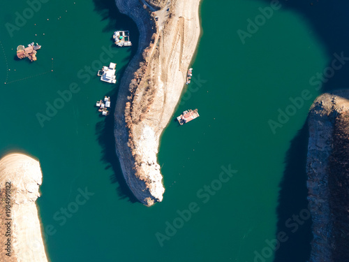 Aerial winter view of Vacha Reservoir, Bulgaria