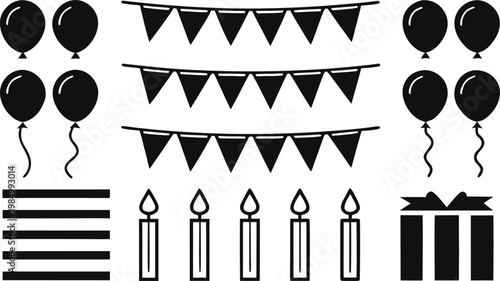 Black and white party with decorative ribbons and confetti