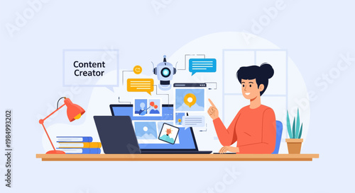 A content creator skillfully uses technology and AI tools to design engaging digital content on her laptop.