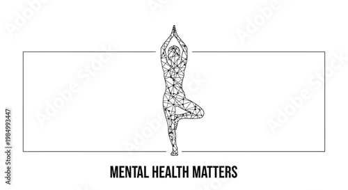 Mental health matters concept with yoga tree pose illustration.