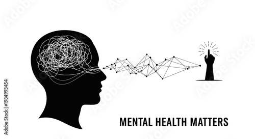 Mental health matters conceptual illustration with tangled thoughts transforming into clarity.