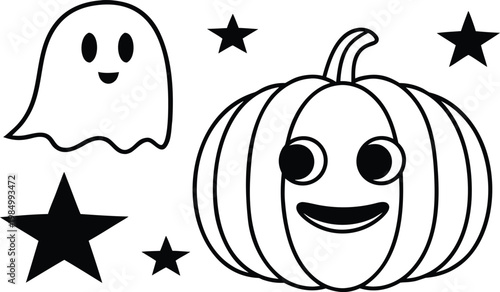 A cute smiling cartoon pumpkin character in bright orange with a funny happy face in a fresh and healthy comic style illustration