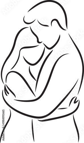 Romantic Couple Embrace Minimal Line Art