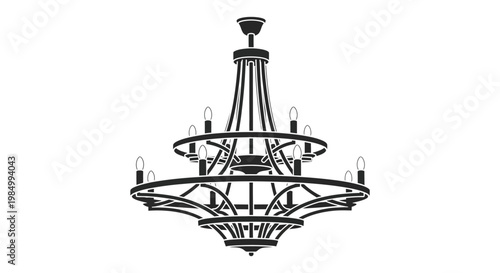 An ornate detailed chandelier design presented in a stark black silhouette