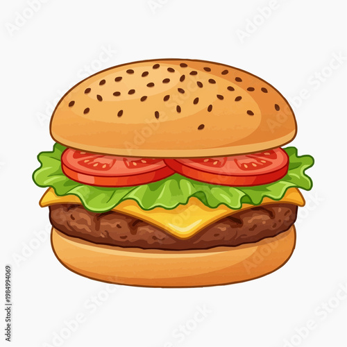 A mouthwatering illustration of a classic hamburger with all the fixings. isolated on a white background. PNG