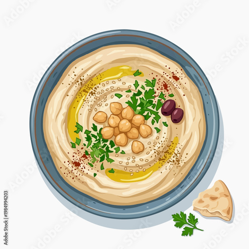 A delicious, vibrant hummus plate with fresh ingredients. isolated on a white background. PNG