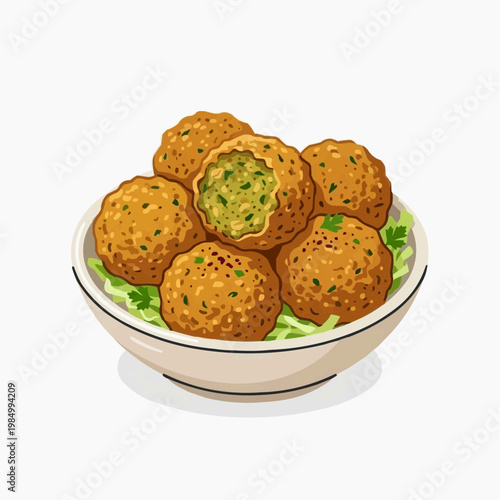 A delicious bowl of falafel served with fresh lettuce and parsley. isolated on a white background. PNG