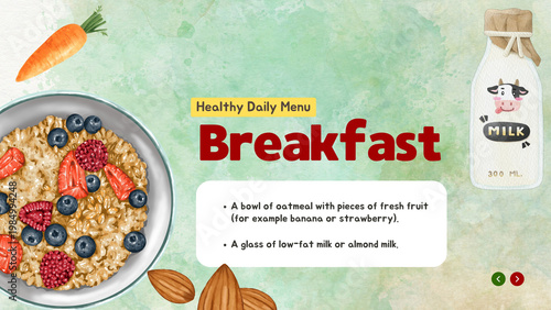 Green and Red Illustrative Watercolor Healthy Lifestyle Presentation 