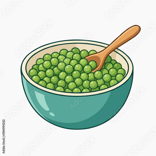 A bowl of fresh green peas with wooden spoon. isolated on a white background. PNG