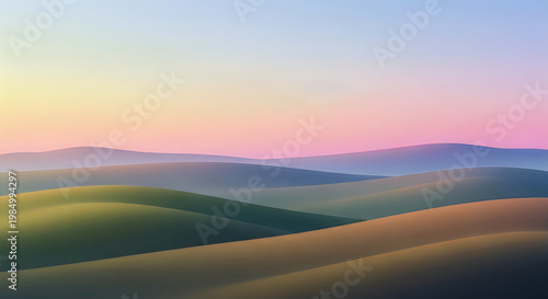 Serene mountain landscape at sunset a pastel hued vista of rolling hills
