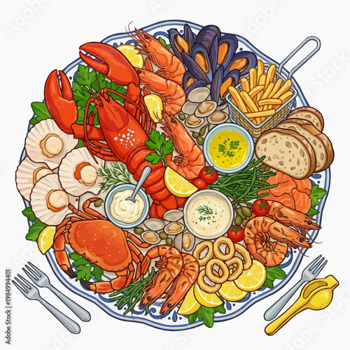 A culinary masterpiece: a platter of fresh seafood, enticing and delicious. isolated on a white background. PNG