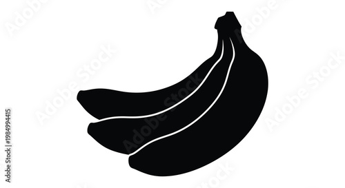 A striking black silhouette depicts three ripe bananas against a white background