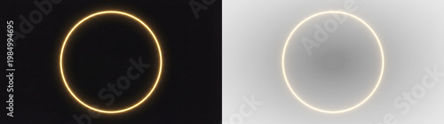 Foto two glowing neon rings with yellow light on black background