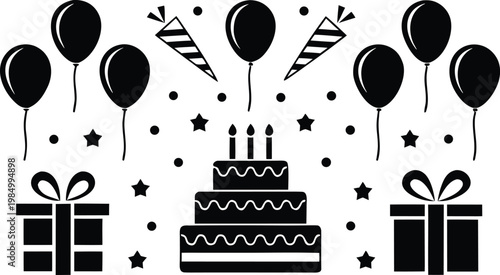 Black and white birthday party celebration set