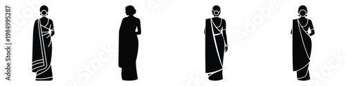 Back View Indian Woman Silhouette in Saree – Traditional Female Vector Illustration, Ethnic Fashion Design, Cultural Woman Art, South Asian Lady in Traditional Dress