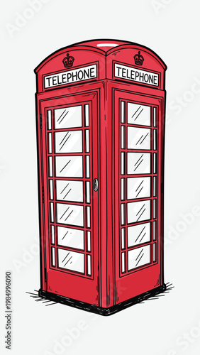 A vibrant illustration of a classic red british telephone box showcasing iconic design