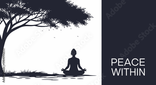 Silhouette of a person meditating under a tree.
