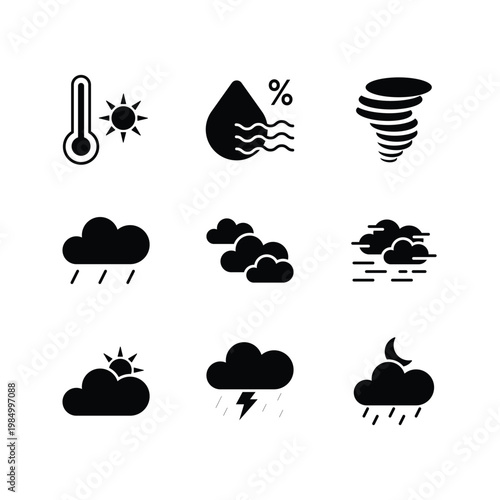 Weather and meteorology solid glyph icon set 2

