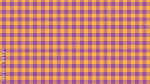 A vibrant seamless plaid pattern features an appealing combination of orange and purple squares, creating a cheerful textile