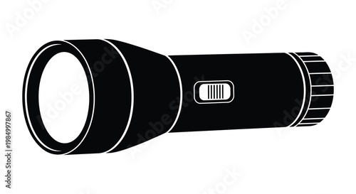 A black flashlight illustration with a simple distinct shadowed silhouette