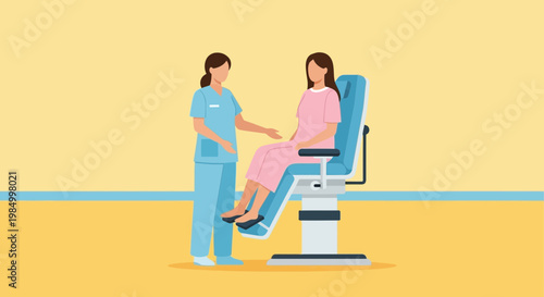 Doctor examining patient in medical chair, healthcare concept