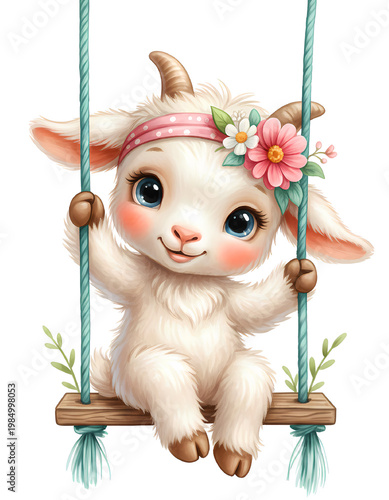 cute baby goat in a flower wreath
