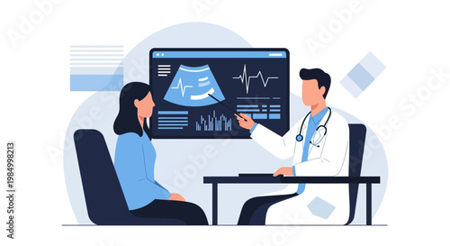 Doctor Explaining Ultrasound Scan Results to Patient in Medical Office