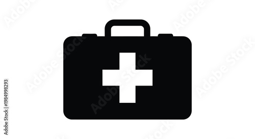 A simple black medical case with a white cross design a bold silhouette