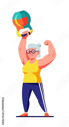 Senior woman lifting dumbbell weight.
