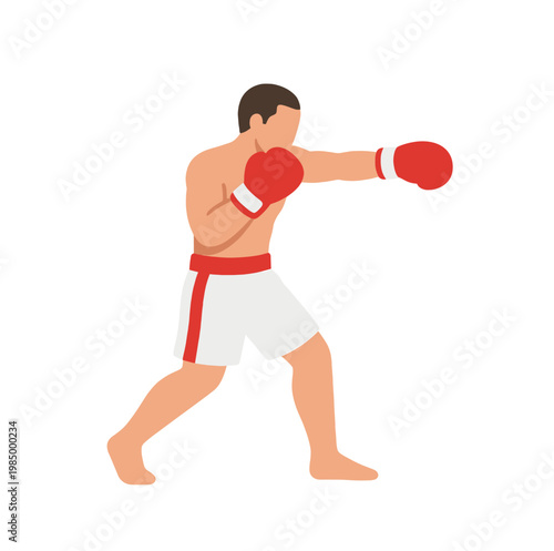 Professional boxer throwing a jab punch wearing red gloves and white shorts