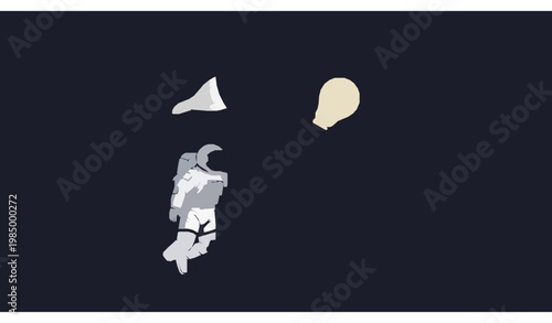 Minimal astronaut catching idea concept line art