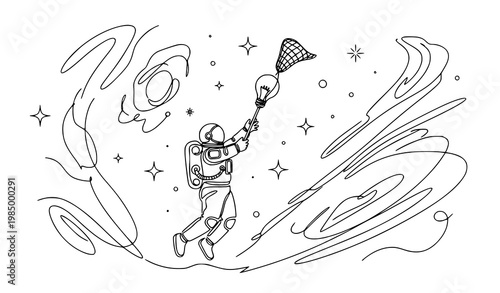 Abstract astronaut idea catching line art vector