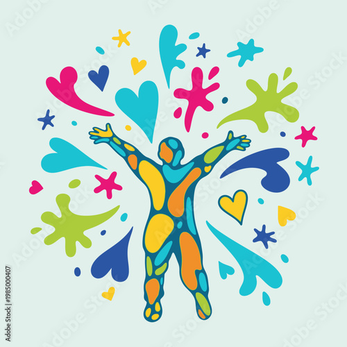 Colorful Person with Hearts.