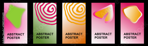Abstract Poster Collection: A collection of dynamic abstract posters, each one brimming with colorful shapes and creative typography, a visually stimulating design that conveys vibrancy.